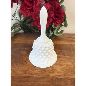 Vintage Milk Glass Hobnail Bell Glossy White Ruffled Edge Fenton Style MCM Decor